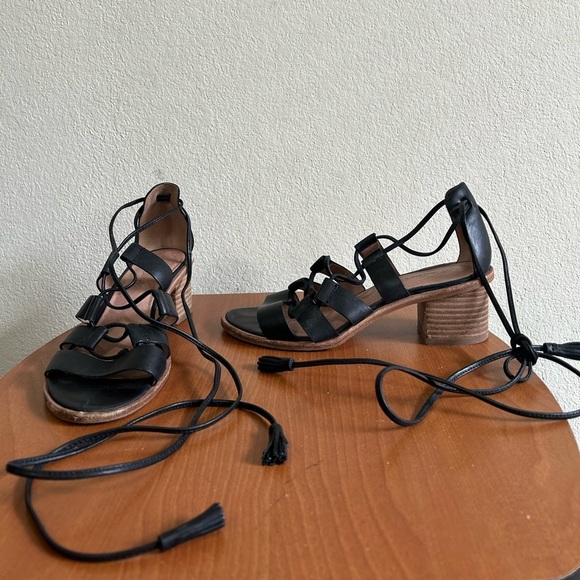 Madewell Daniela Black Leather Lace Up Gladiator Sandals Strappy Block Heel Sz 6 - Picture 2 of 13